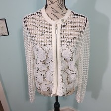 Womens Gaby & Eden White Lacy Zip-up Bomber Jacket Large