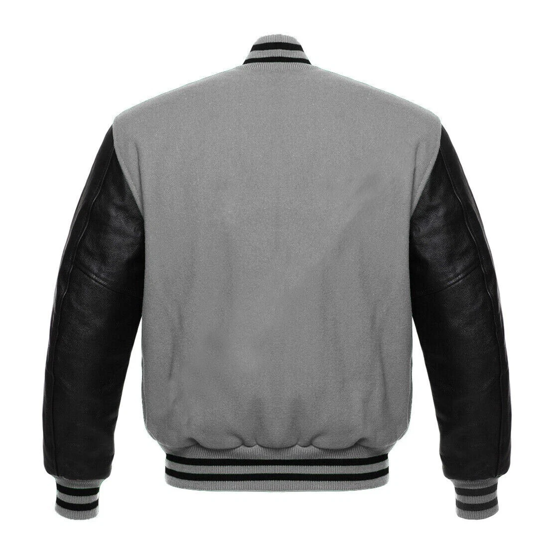 Varsity Men's Letterman Baseball Gray Wool Genuine Black Leather Sleeves Jackets - product detail image 2