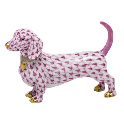 HEREND,  DACHSHUND DOG,  PINK  FISHNET,  #VHP-5857,  BRAND NEW, MINT & BOX!