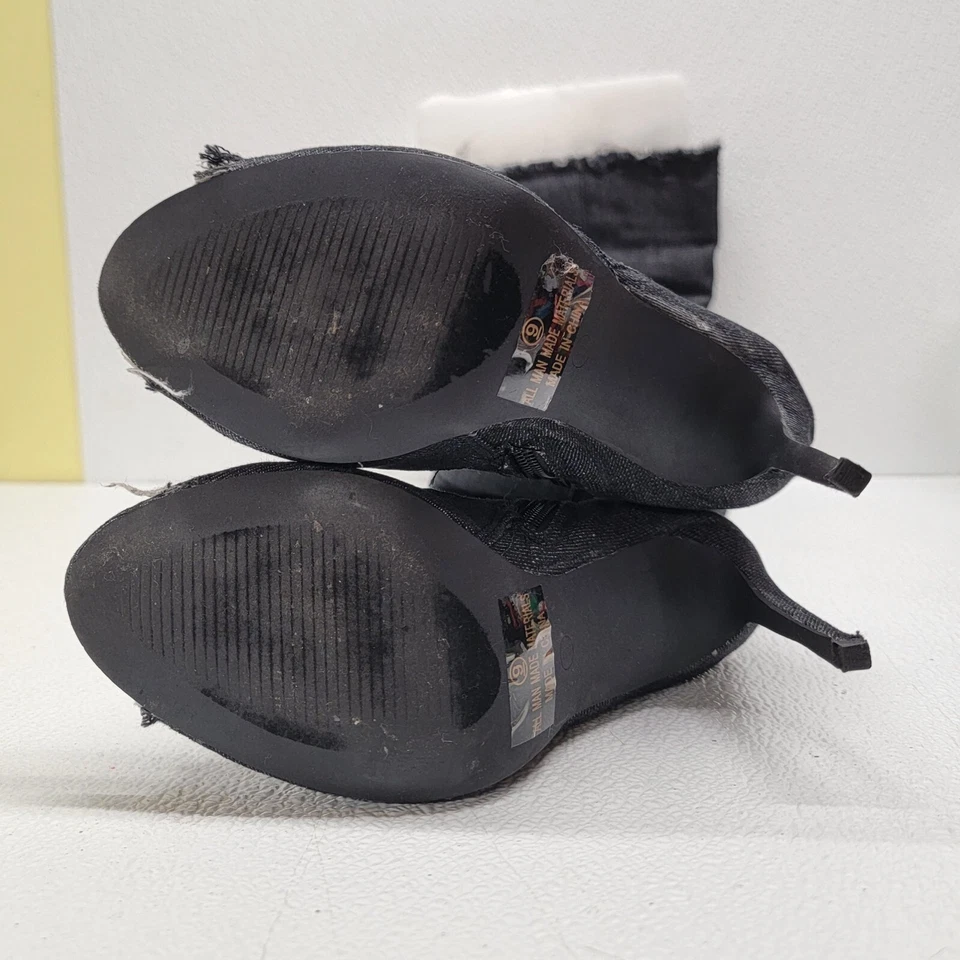 Bota Stiletto Feminina Liliana Barbara-13 Frayed PRETA DENIM Coxa Alta Peep Toe 9 - Imagem 3 de 4