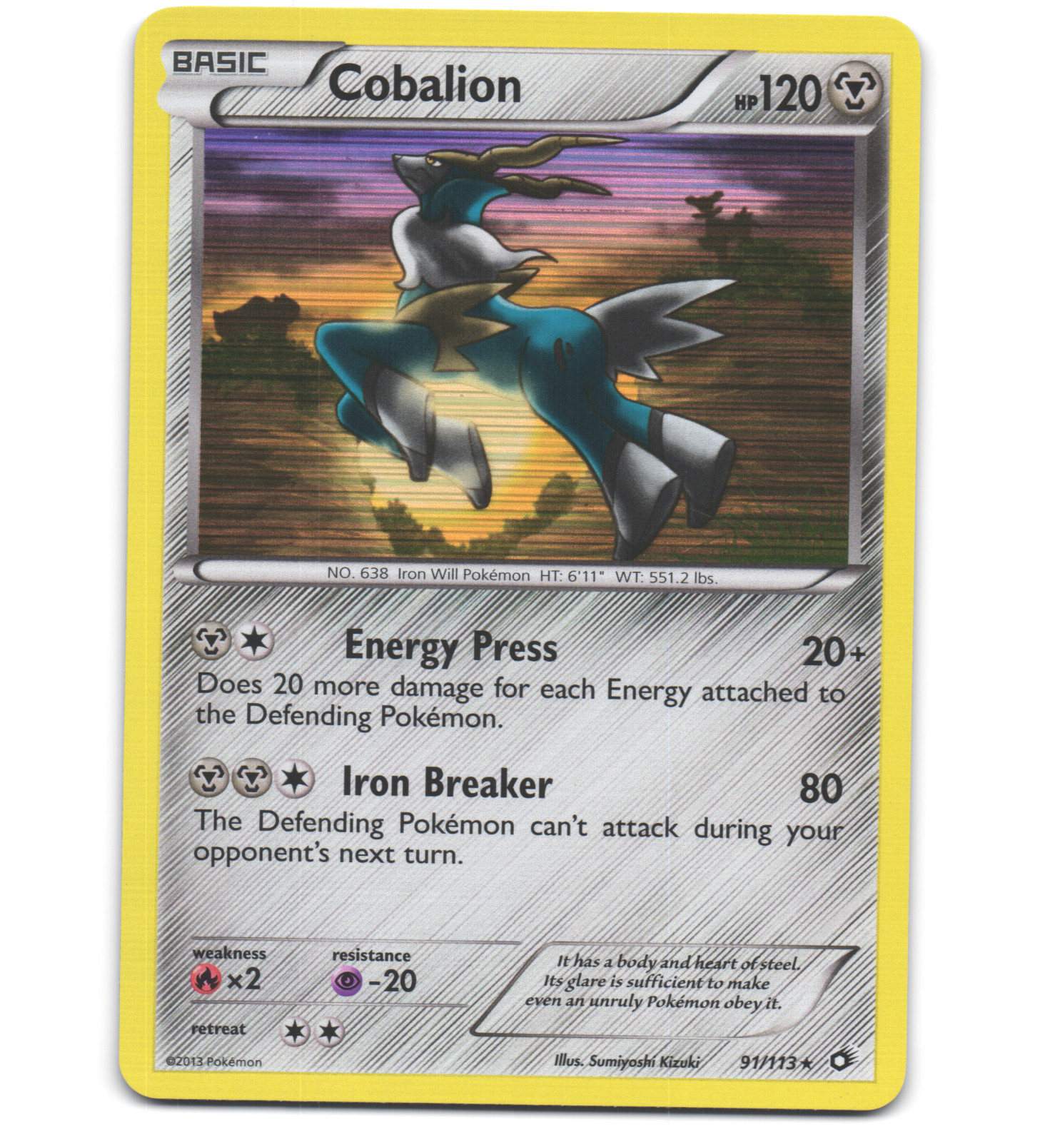 Pokemon 2013 Near Mint NM Cobalion 91/113 Legendary Treasures Holo Card