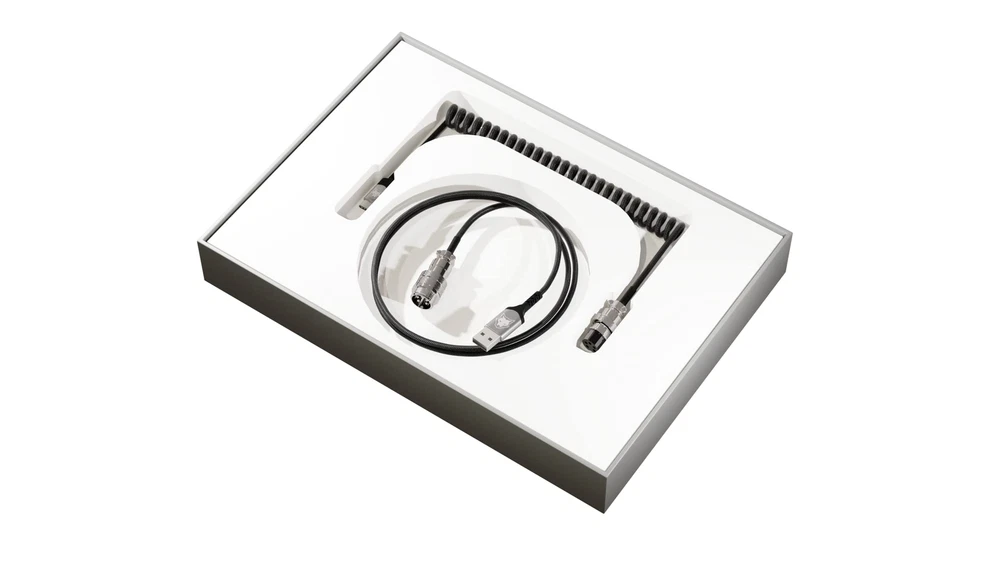 Coiled Double-Sleeved Mechanical Keyboard Cable with Detachable Aviator USB-C and Premium Durability