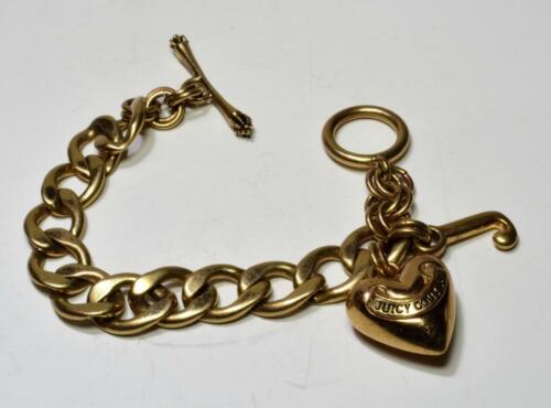 VINTAGE Juicy Couture Goldtone Dangle Heart Shape Charme 7 1/2&#034; Bracelet