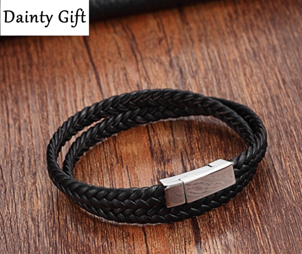 Black Braided Leather Bracelet For Women & Men - 925 Silver Clasp, DIY Charm Compatible