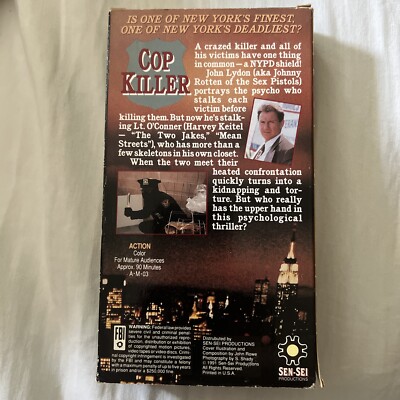 Cop Killer VHS Sen-Sei Productions Harvey Keitel John Lydon