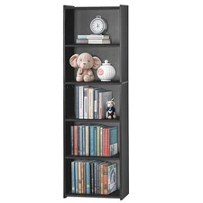 5 Shelves Black Display Bookcase Storage Cabinet Bookshelf for Home and Office