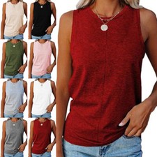 Womens Sleeveless V Neck Tank Tops Ladies Casual Solid Plain Summer Vest Shirts