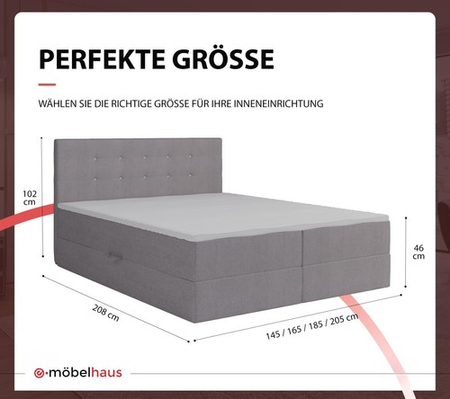 Boxspringbett Schlafzimmerbett Bett MALAGA 200x200 GRAU Bettkasten + Topper - Bild 3 von 8