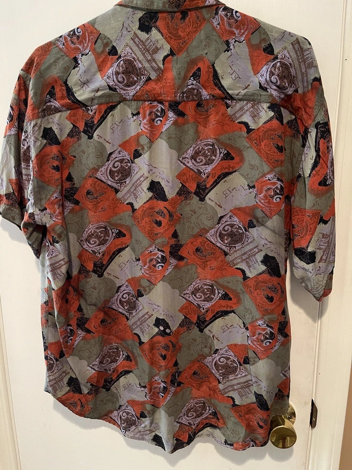 Vintage Casual Shirt XL Retro Modern Geometric Exclusive #99 100% Rayon Nice! - Image 4 of 4