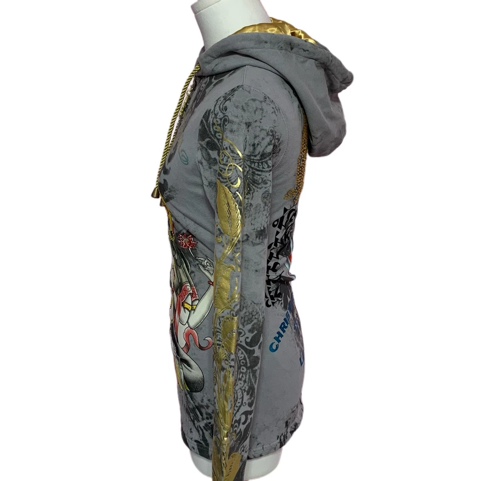 РЕДКАЯ винтажная толстовка с капюшоном Y2K Christian Audigier Grunge Goddess со стразами новая с ценниками XS - Изображение 2 из 4