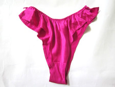 VINTAGE Fredericks of Hollywood 100 SILK FLUTTER BOW RUFFLE THONG PANTY S SILKY