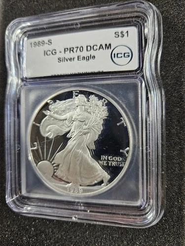 🌟 1989-S American Eagle 1 oz .999 Silver Proof Coin ICG PR70 DCAM