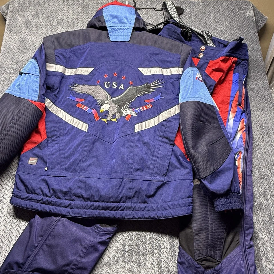 Chaqueta y baberos del equipo de esquí de Estados Unidos Spyder de colección para hombre L azul águila Dermizax Thinsulate EE. UU. 99 Foto 3 de 4