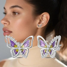 PANDACH 925 Sterling Silver Post Tiny Butterfly CZ Stud Earrings For Women Posts
