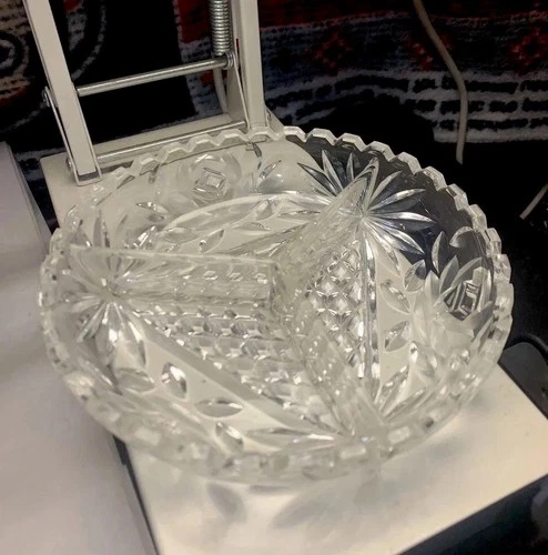 Beautiful Etched And Cut Divided Crystal Dish Bowl