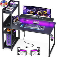 Reversible Gaming Desk LED Lights, 40 Inch Computer Desk with Storage Shelves...