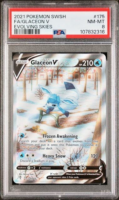 Pokémon 175 Glaceon V Full Art Holo Evolving Skies 175/203 2021 PSA 8 NM Mint
