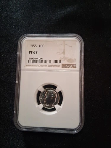 1955 Proof Roosevelt Dime NGC PF67. Beautiful Luster Coin. Full Bands.