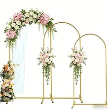 Set Of 3 Gold Metal Wedding Arch Backdrop Stand 7.2FT 6.6FT 6FT Arched Frame