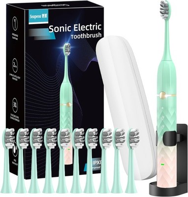 Sonic Electric Toothbrush Set 10 Brush Heads Travel Case IPX Waterproof