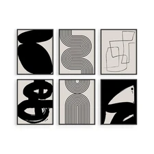 New HAUS AND HUES Black Abstract Painting Aesthetic - Set of 6, Modern Abstract