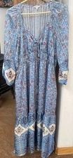 FRYE AND CO. Floral Blue and Red Ruffled Tiered Long Sleeve Dress XXL