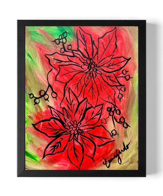 Guajardo Art: Poinsettias 14X11 Original Canvas Signed Art Expressionism