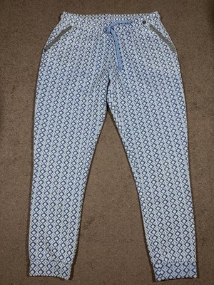 Rich & Royal Jogger Trousers Size L Blue White Geometric Print Women s Pants