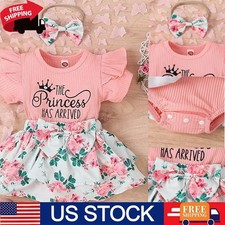 2Pcs Newborn Baby Girls Bodysuit Ruffle Sleeve Outfit Romper with Headband New