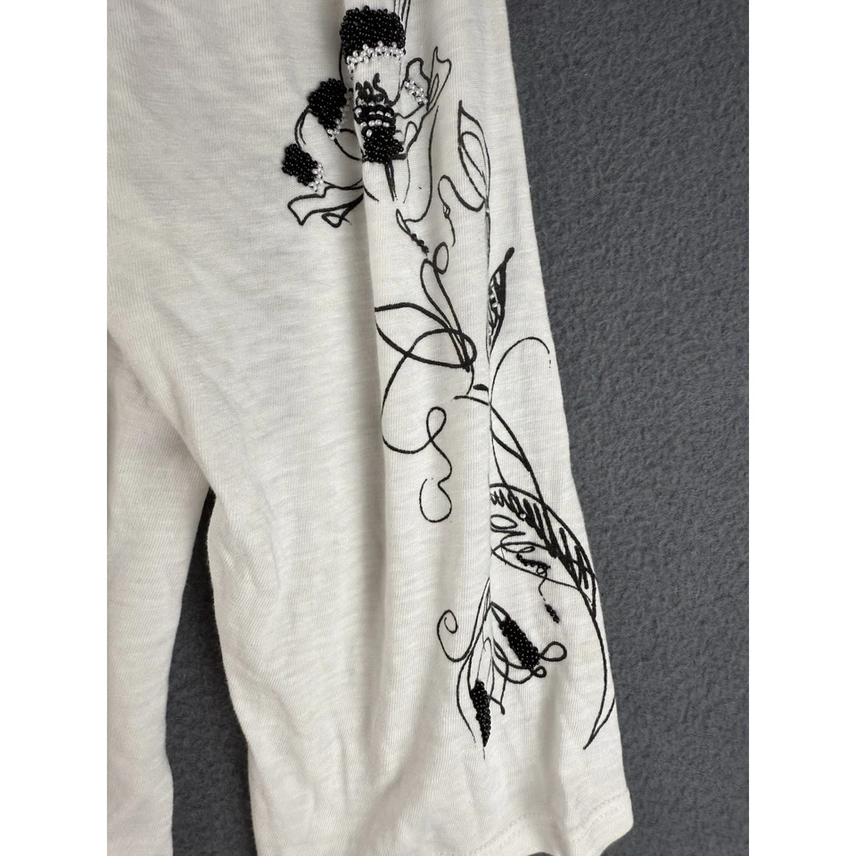 Top Chicos Mujer Talla Blanco Negro Floral Adornado Cuentas Mangas 3/4 XXL Foto 4 de 4