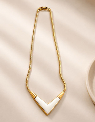 Givenchy Vintage Signed Gold Tone & White Enamel V Charm Snake Chain 1978