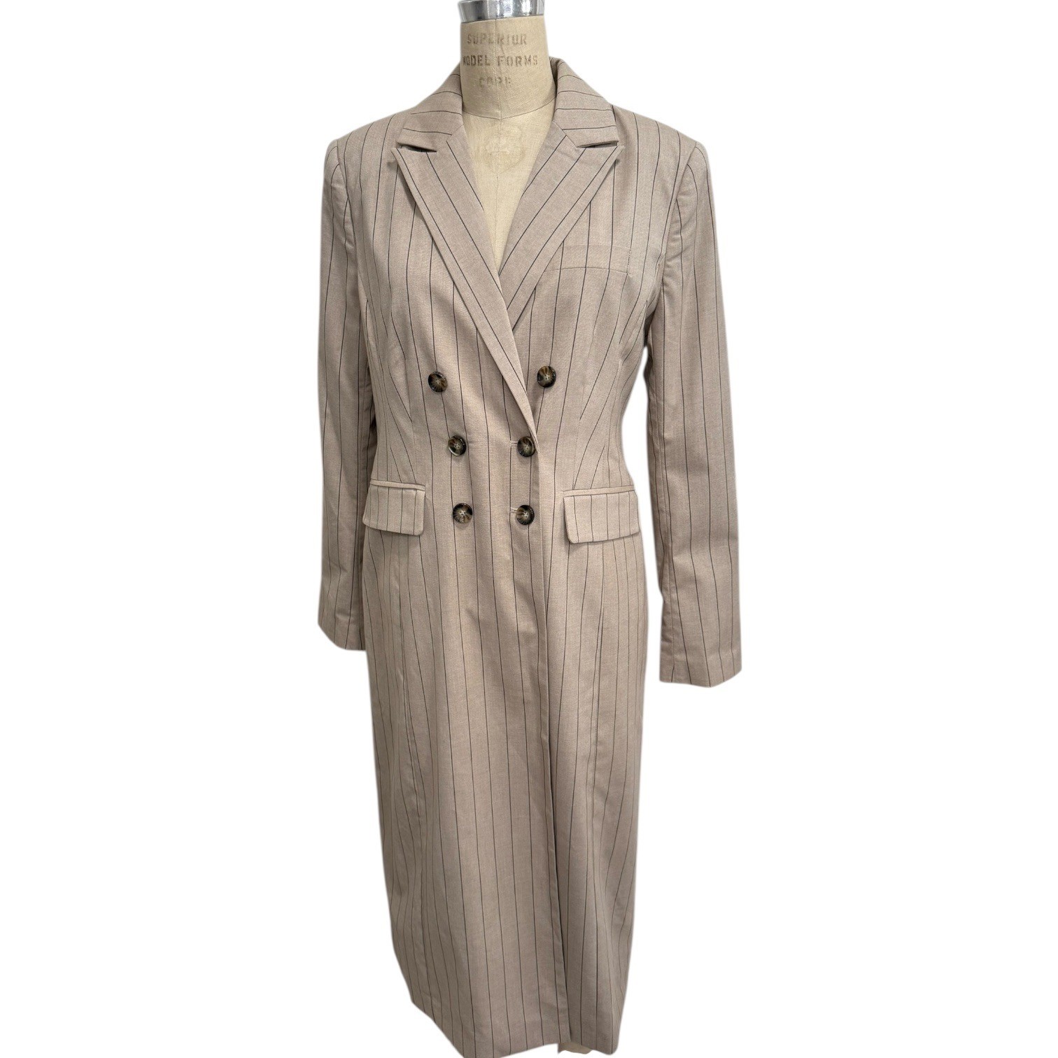Favorite Daughter Meyer Trench Coat Sz 10 Natural Pinstripe Double Breasted NEW