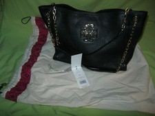 Style No. 39057 TORY BURCH Britten Small Slouchy Tote BLACK PURSE Chain Strap