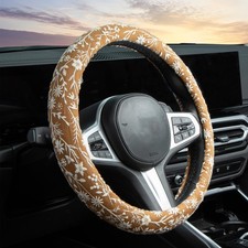 Brown Japanese Flower Car Steering Wheel Cover 14.5-15" Auto Embroidery Anti-Sli