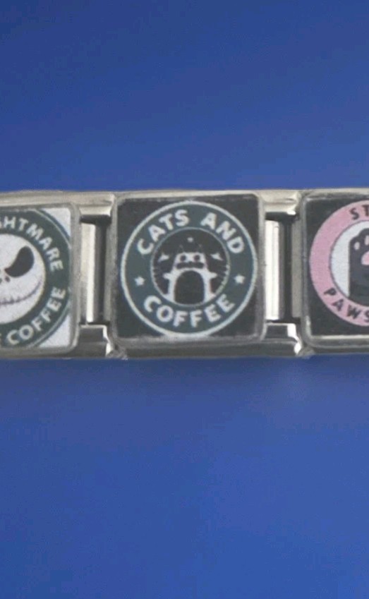 Cats and Coffee Italian Charm Stainless Steel 9MM Link