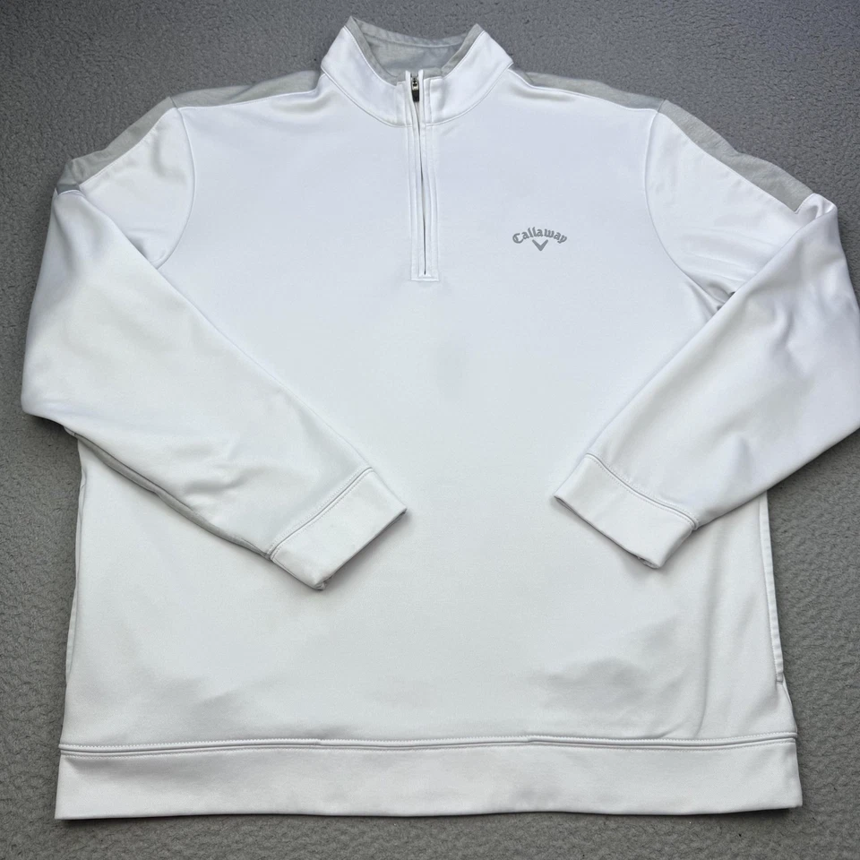 Callaway 套衫男式大号白色四分之一拉链高尔夫 1/4 拉链模拟领弹力 — 第 2/4 张图片