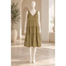 Quince Womens Organic Cotton Gauze Tiered Maxi Dress Artichoke Green Size Small