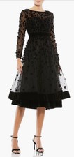 Mac Duggal Embellished Illusion High Neck Long Sleeve Fit & Flare Dress 4 Black