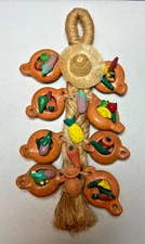 Vintage Mexico Ceramic Fruit & Vegies Peppers Garland Wall Decor on a Rope, 14"