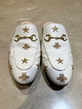 GUCCI PRINCETOWN Horsebit Bee Stars Mules White Size 39 With Box Used