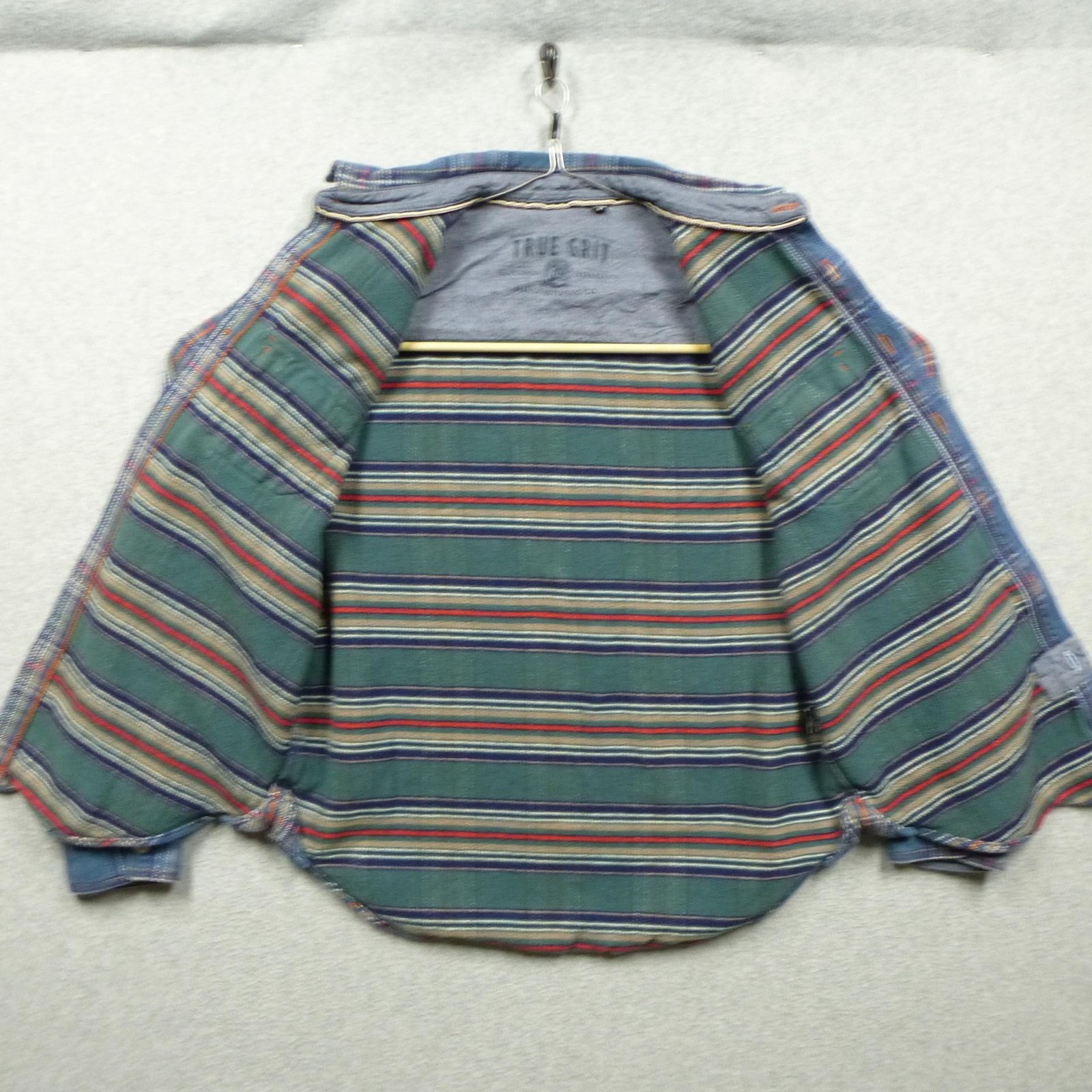 True Grit Shirt Mens Medium Blue Plaid Flannel Lined Button Front Cotton