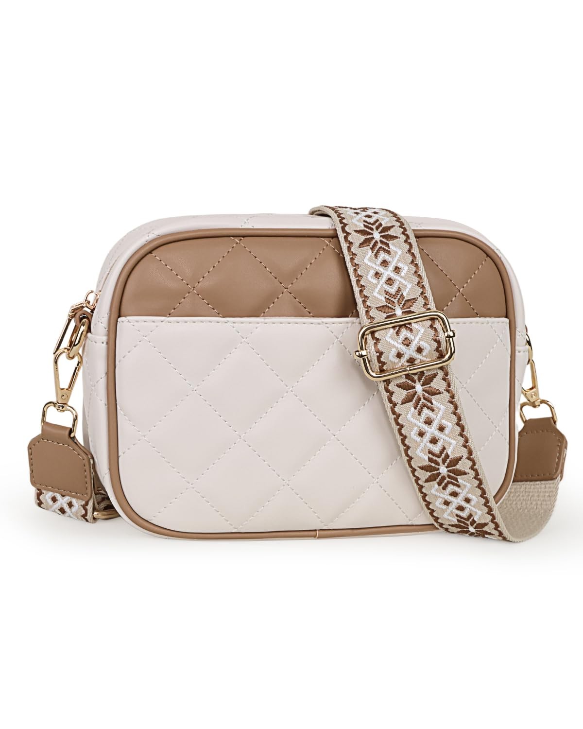 Quilted Crossbody Bag for Women, Vegan Leather Handbag with Shoulder Strap, S...