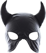 Leather Breathable Bull Face Mask Adjustable Masquerade Hood Full Black