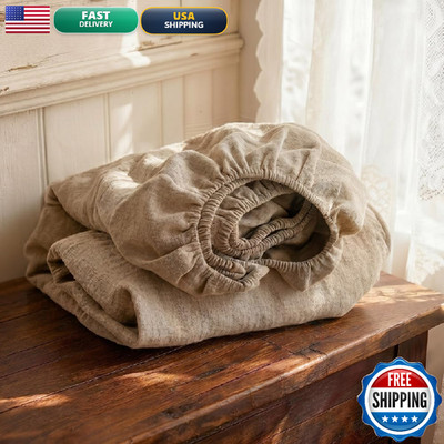 Nsnlgsgc 100 Linen Fitted Sheet King Size1 Piece 15 Deep Pocket Mattress Cover