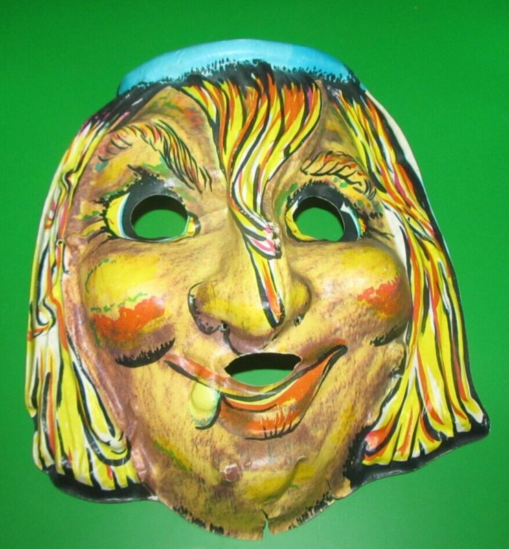 EARLY VINTAGE HALLOWEEN MASK HANSEL & GRETAL WITCH THIN PLASTIC