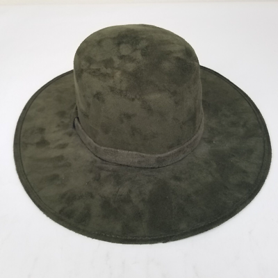 Fedora Hat Cap Big Wide Brim Medium Green Suede Travel Vacation