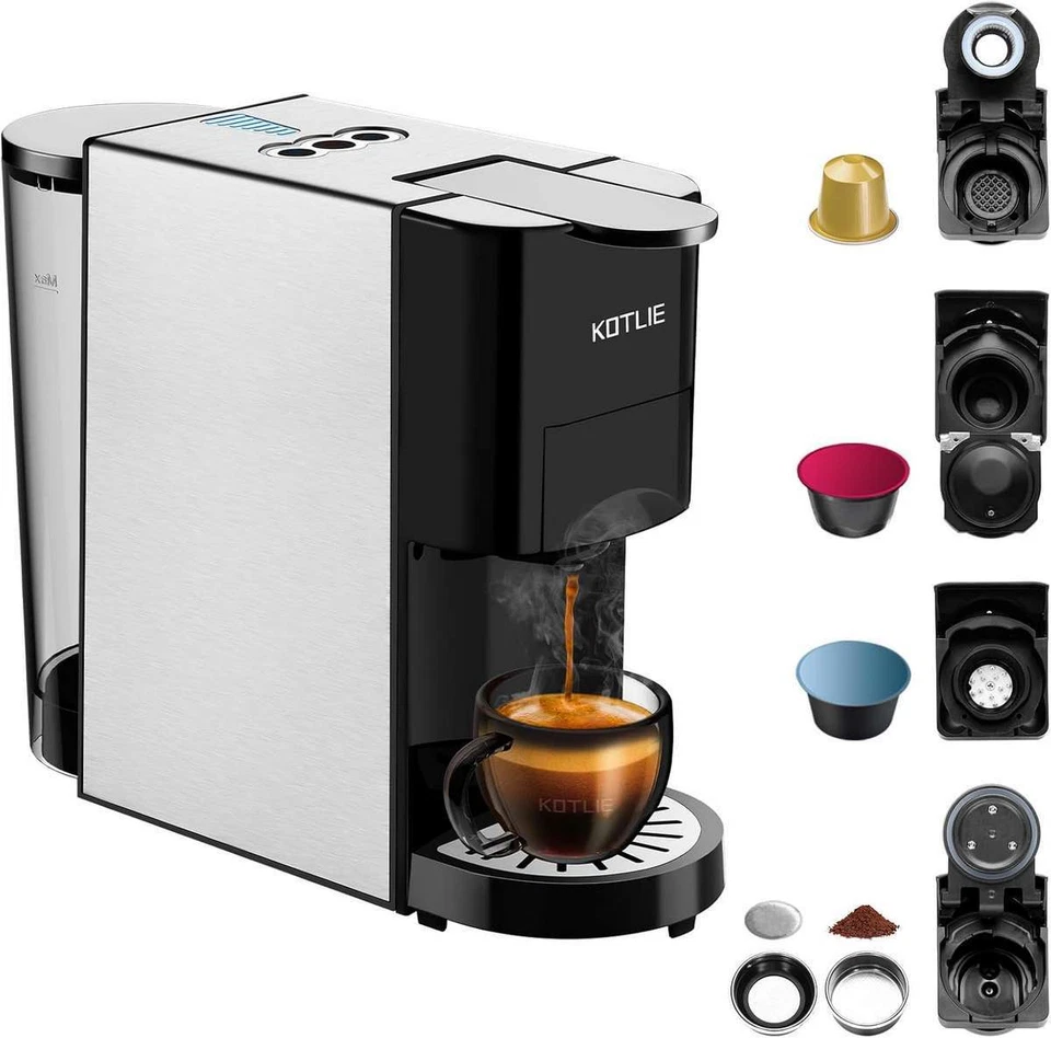 5in1 Kaffeemaschine Kaffeepadmaschine Kapsel Pulverkaffee Warm/Kalt Standby-Mode