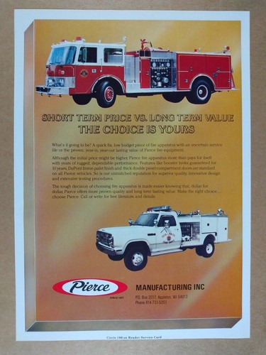 1982 Pierce Manufacturing Fire Truck Apparatus vintage print Ad - 第 1/1 張圖片