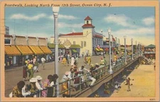 Postcard Boardwalk Looking North Ocean City NJ 1952