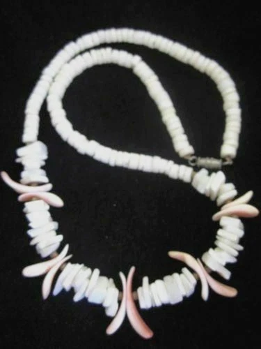 OFF WHITE Collana Perline Conchiglie Conchiglie Bianco Vintage Unica Ramo Lungo E Spento 16 pollici